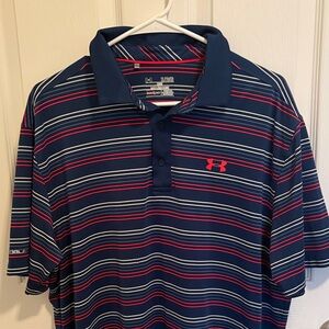 Under Armour Men's Polo Shirt - Navy, Red, and White Stripes/Golf